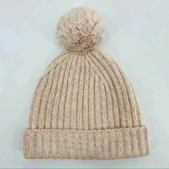J.Crew Wool Blush Pink/White Pom Pom Beanie OS - Picture 2 of 6
